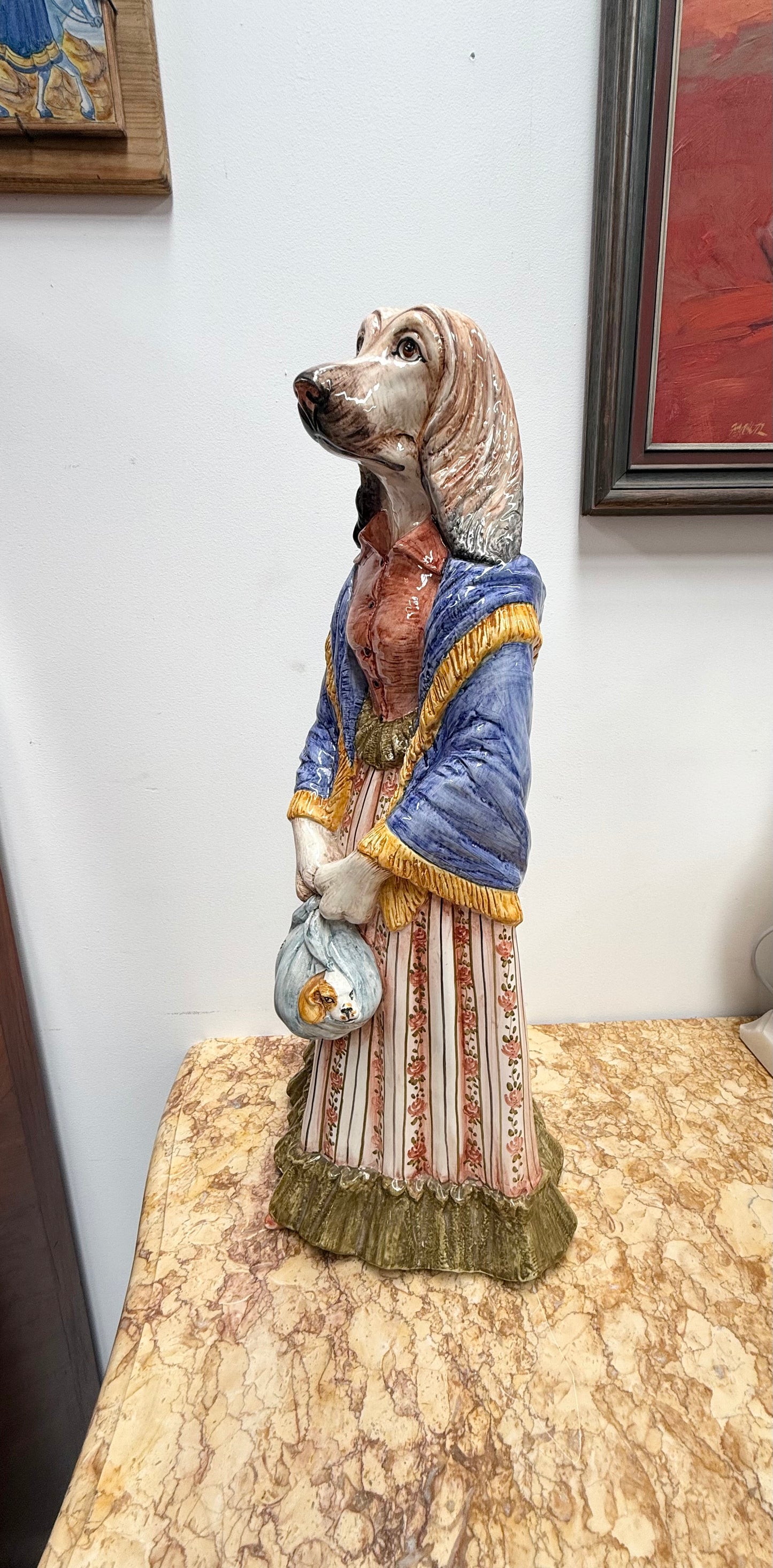 Vintage Italian Large Ceramic Hand Painted Dog Figure C1960's