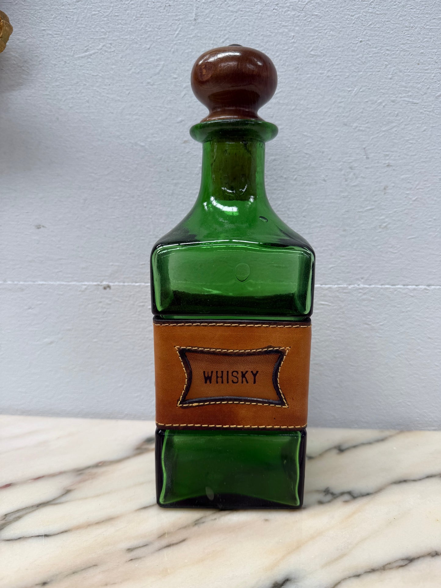 Vintage Leather & Glass Decanter