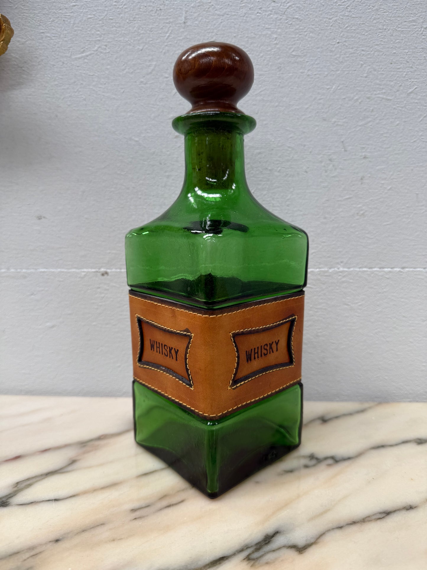 Vintage Leather & Glass Decanter