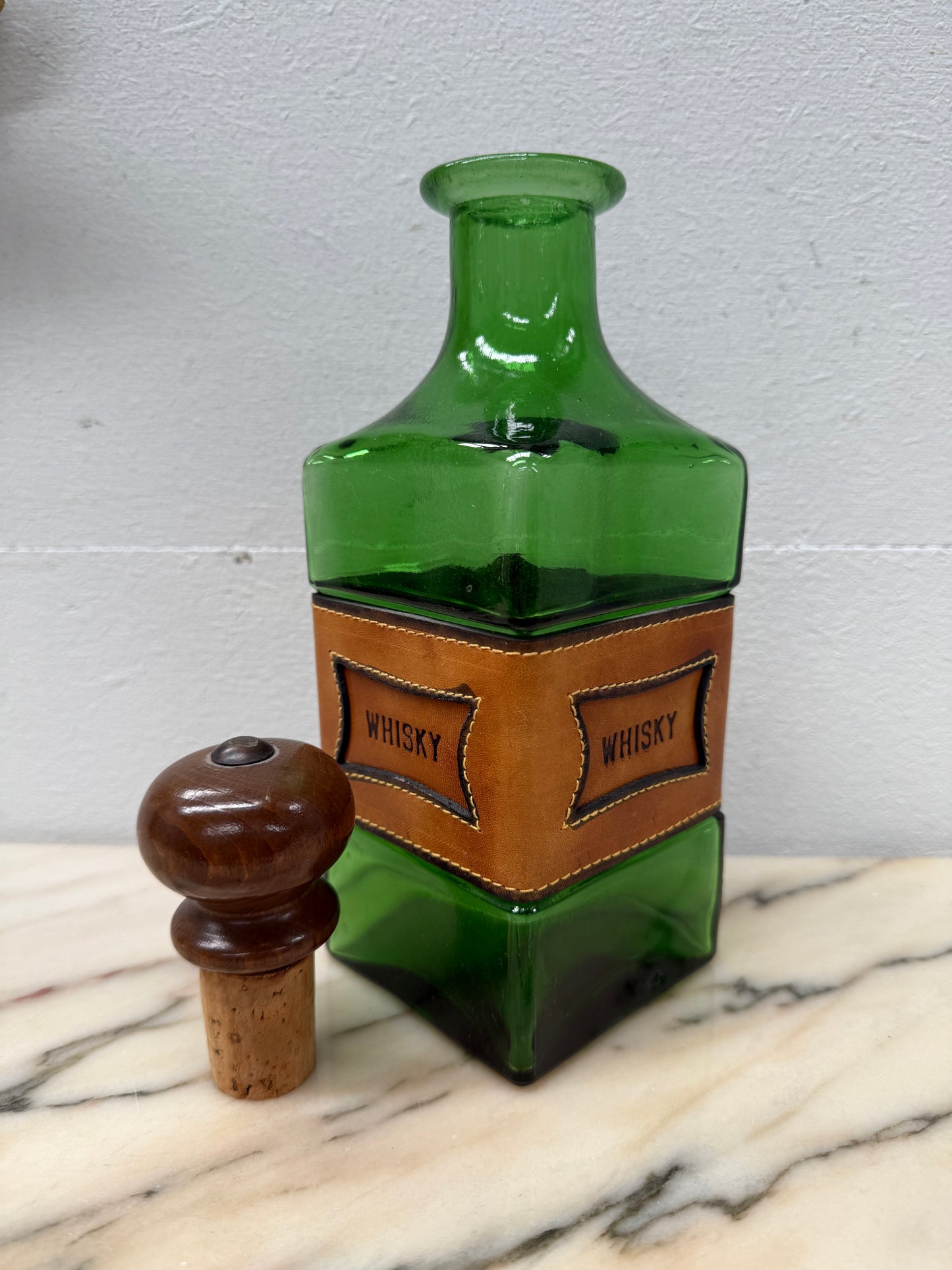 Vintage Leather & Glass Decanter
