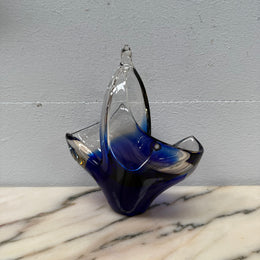 Vintage Blue/Clear Murano Glass Vase