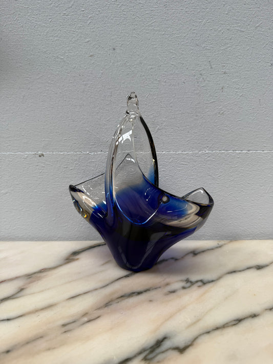 Vintage Blue/Clear Murano Glass Vase