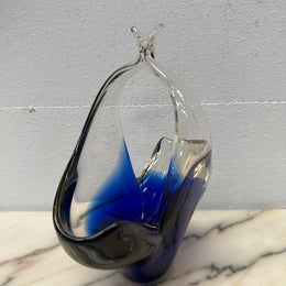 Vintage Blue/Clear Murano Glass Vase