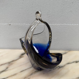 Vintage Blue/Clear Murano Glass Vase