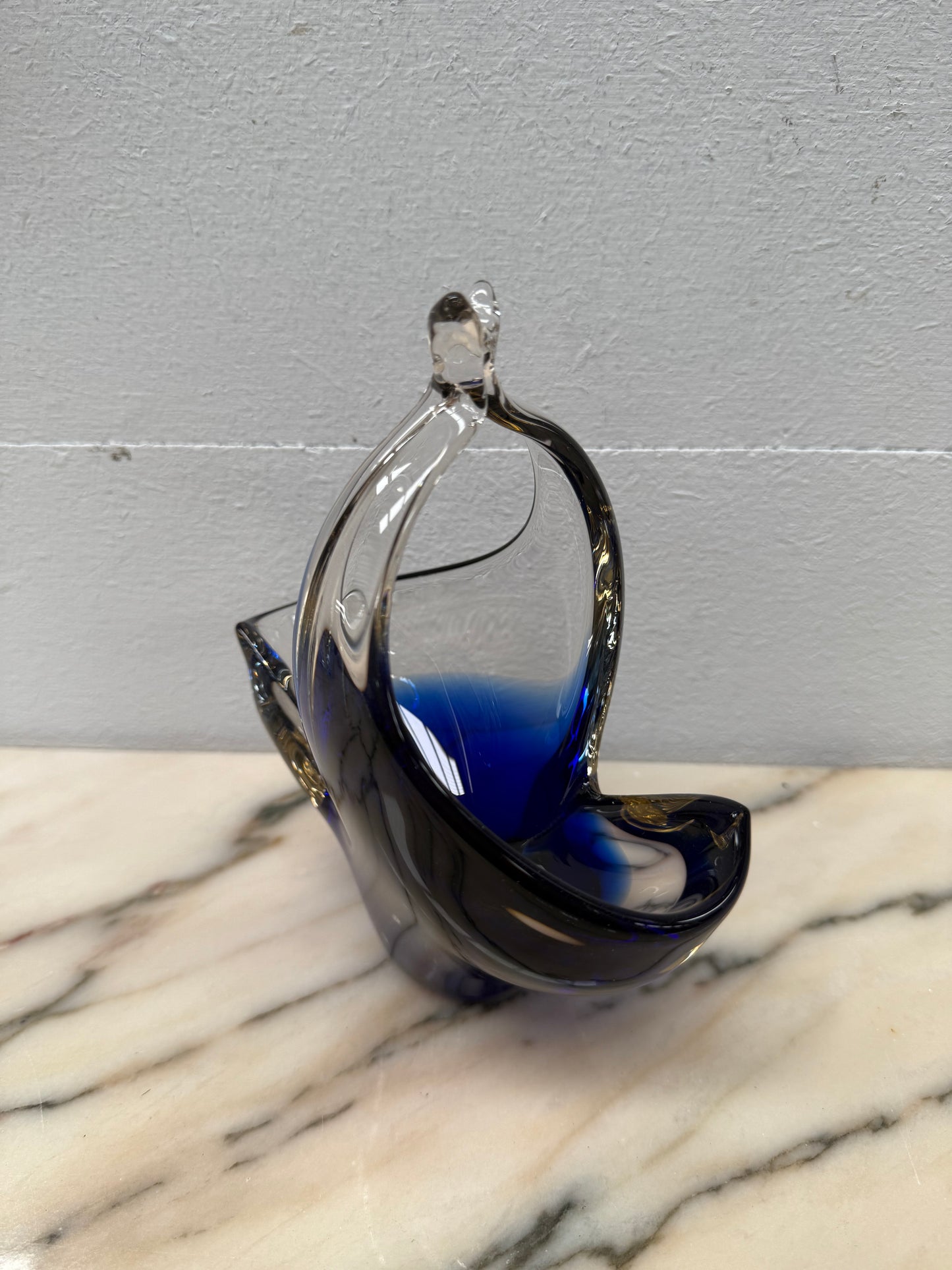 Vintage Blue/Clear Murano Glass Vase