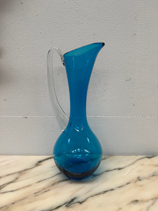 Vintage Italian Mid Century Blue Murano Style Glass Pitcher/Vase