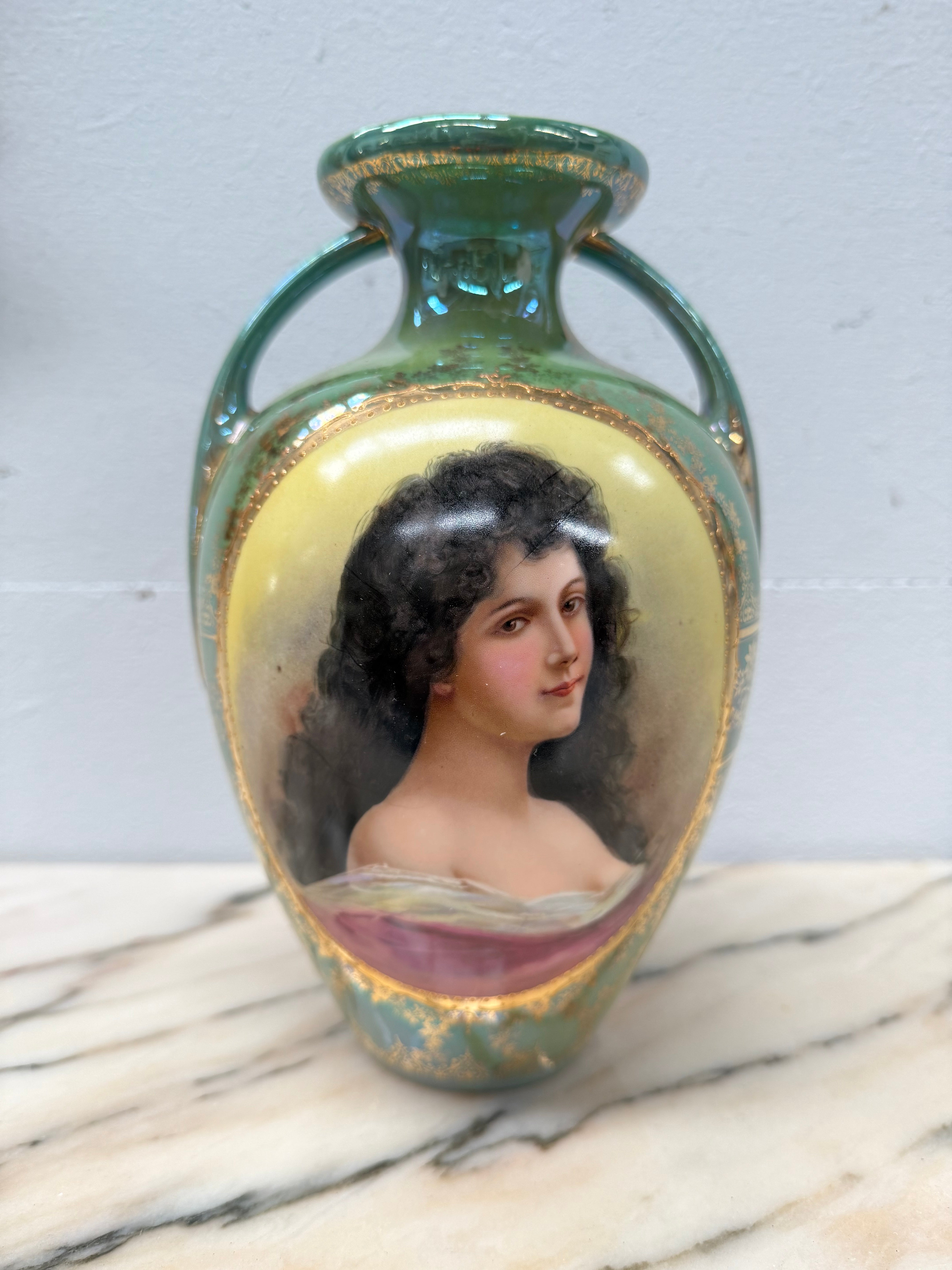 Pair of German Gebruder Heubach Portrait Vases | Antique & Vintage | Moonee Ponds Antiques | Australia Wide