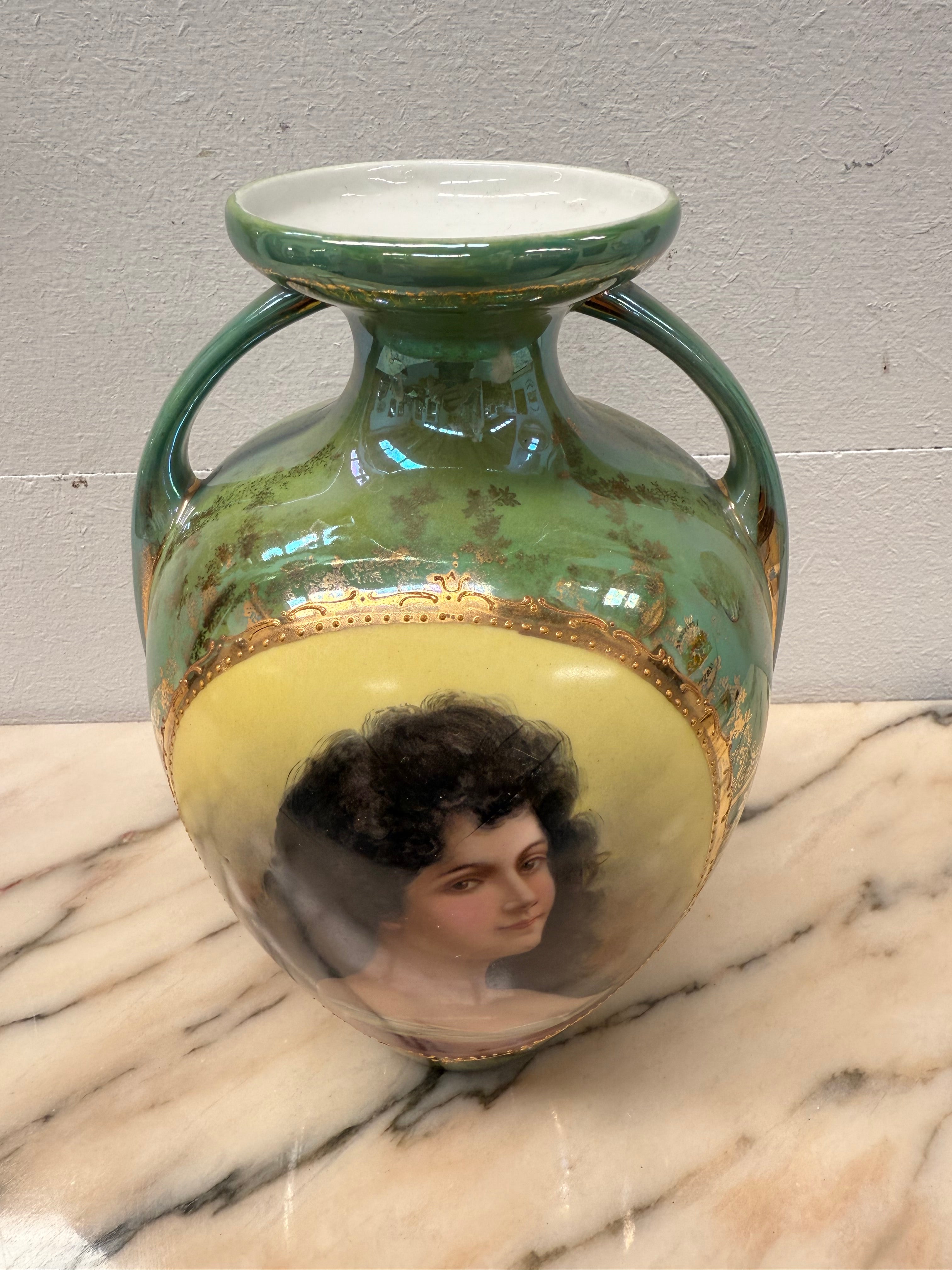Pair of German Gebruder Heubach Portrait Vases | Antique & Vintage | Moonee Ponds Antiques | Australia Wide