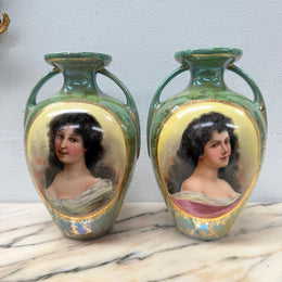 Pair of German Gebruder Heubach Portrait Vases