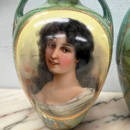 Pair of German Gebruder Heubach Portrait Vases
