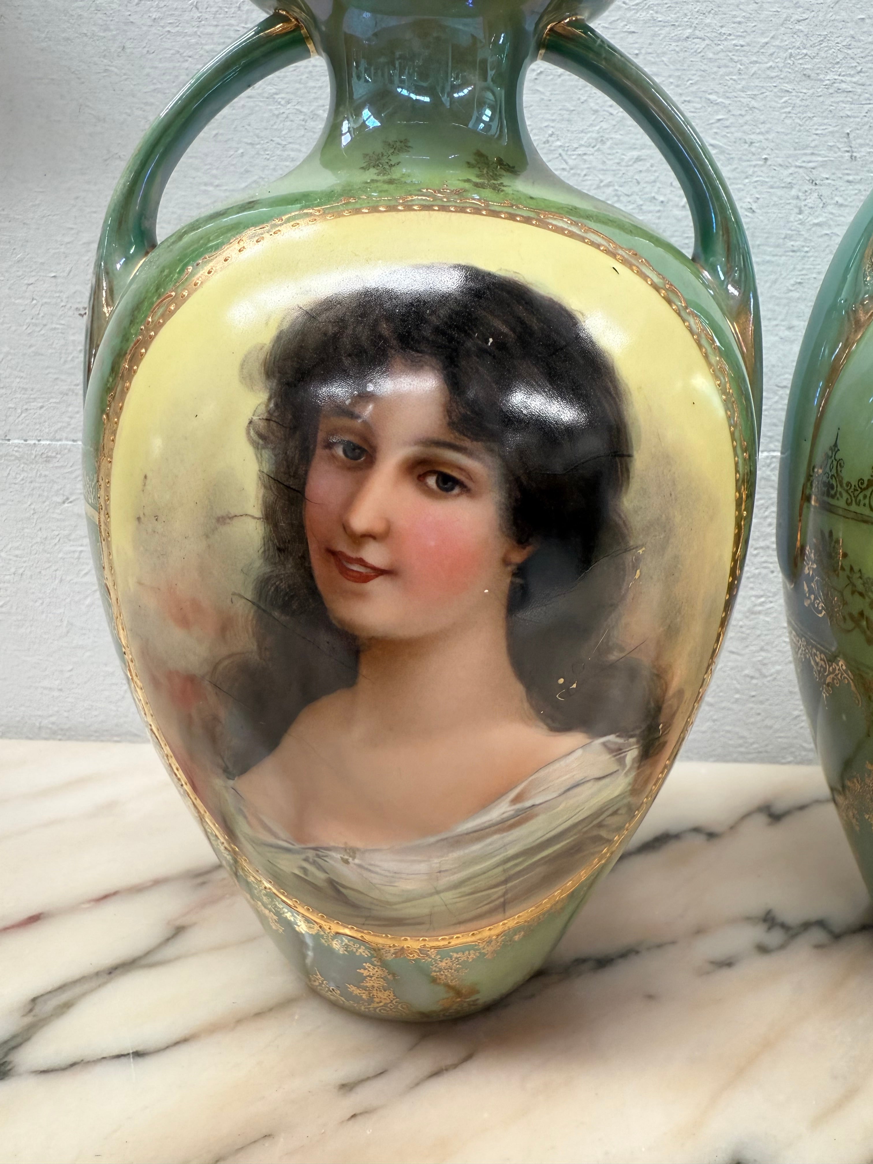 Pair of German Gebruder Heubach Portrait Vases | Antique & Vintage | Moonee Ponds Antiques | Australia Wide