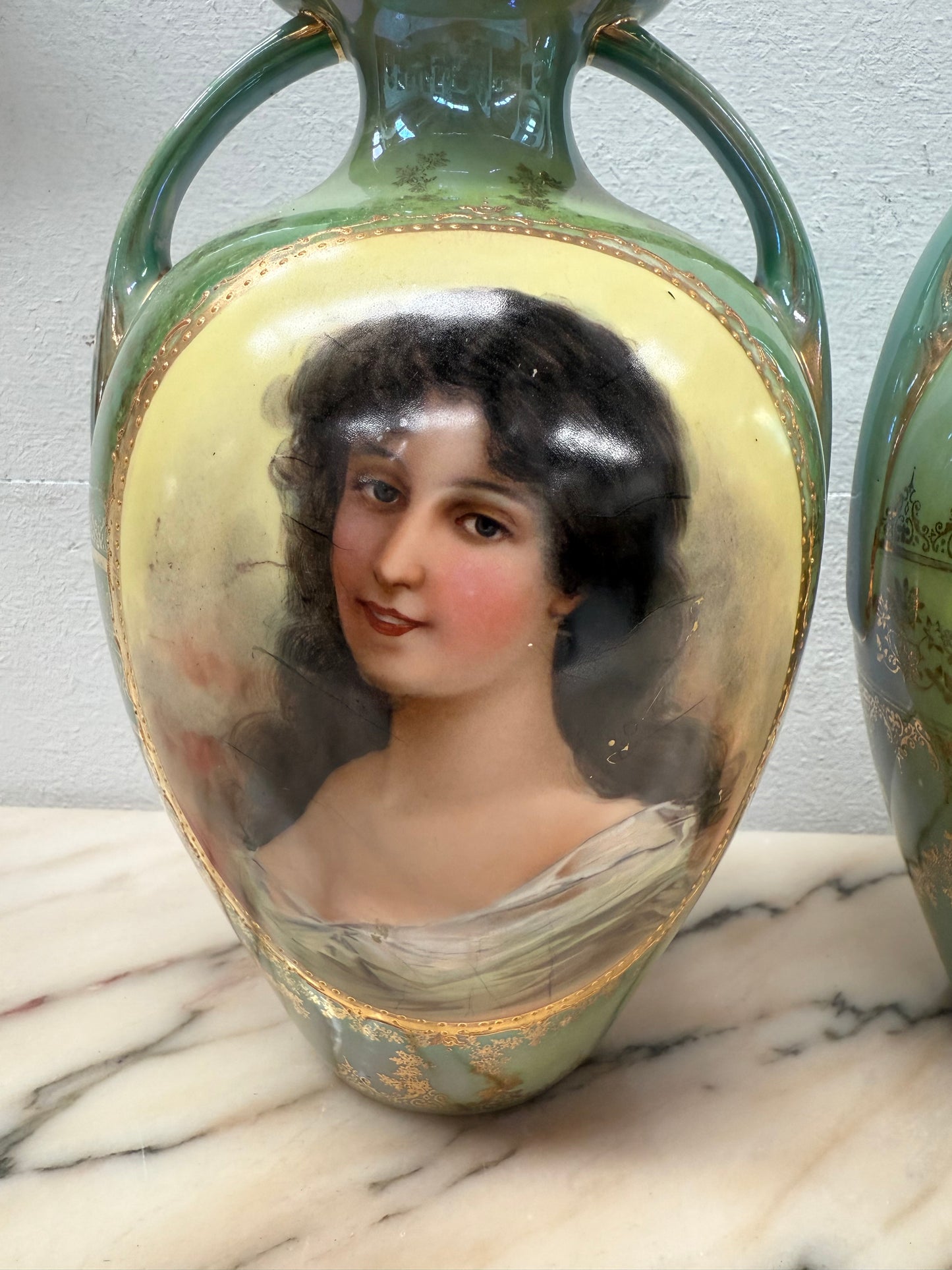 Pair of German Gebruder Heubach Portrait Vases