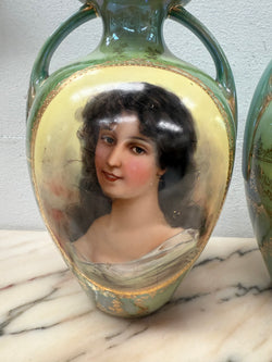 Pair of German Gebruder Heubach Portrait Vases | Antique & Vintage | Moonee Ponds Antiques | Australia Wide Delivery