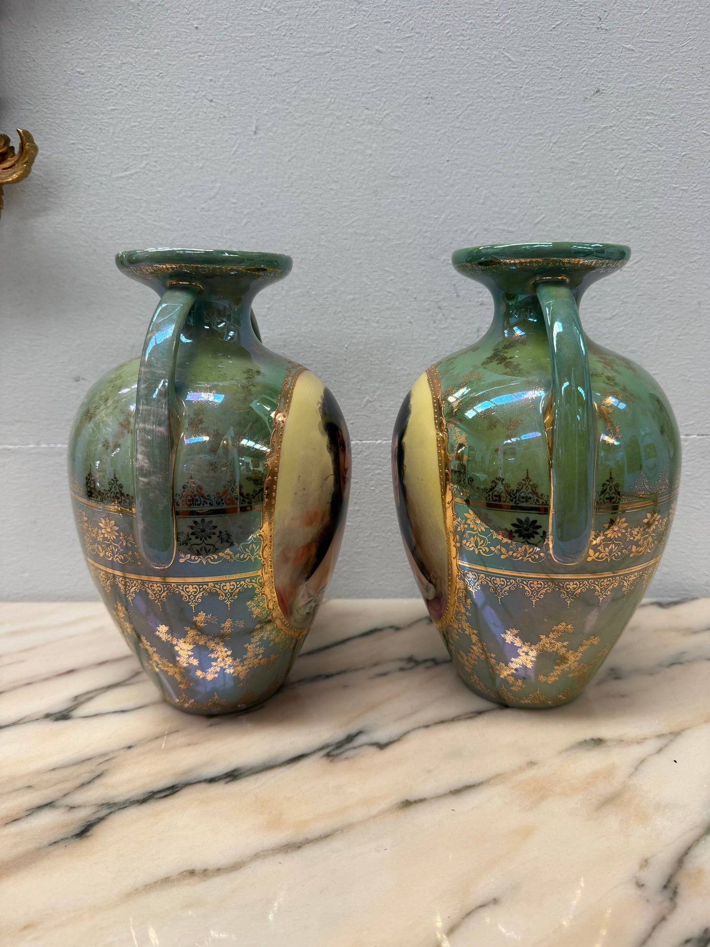 Pair of German Gebruder Heubach Portrait Vases