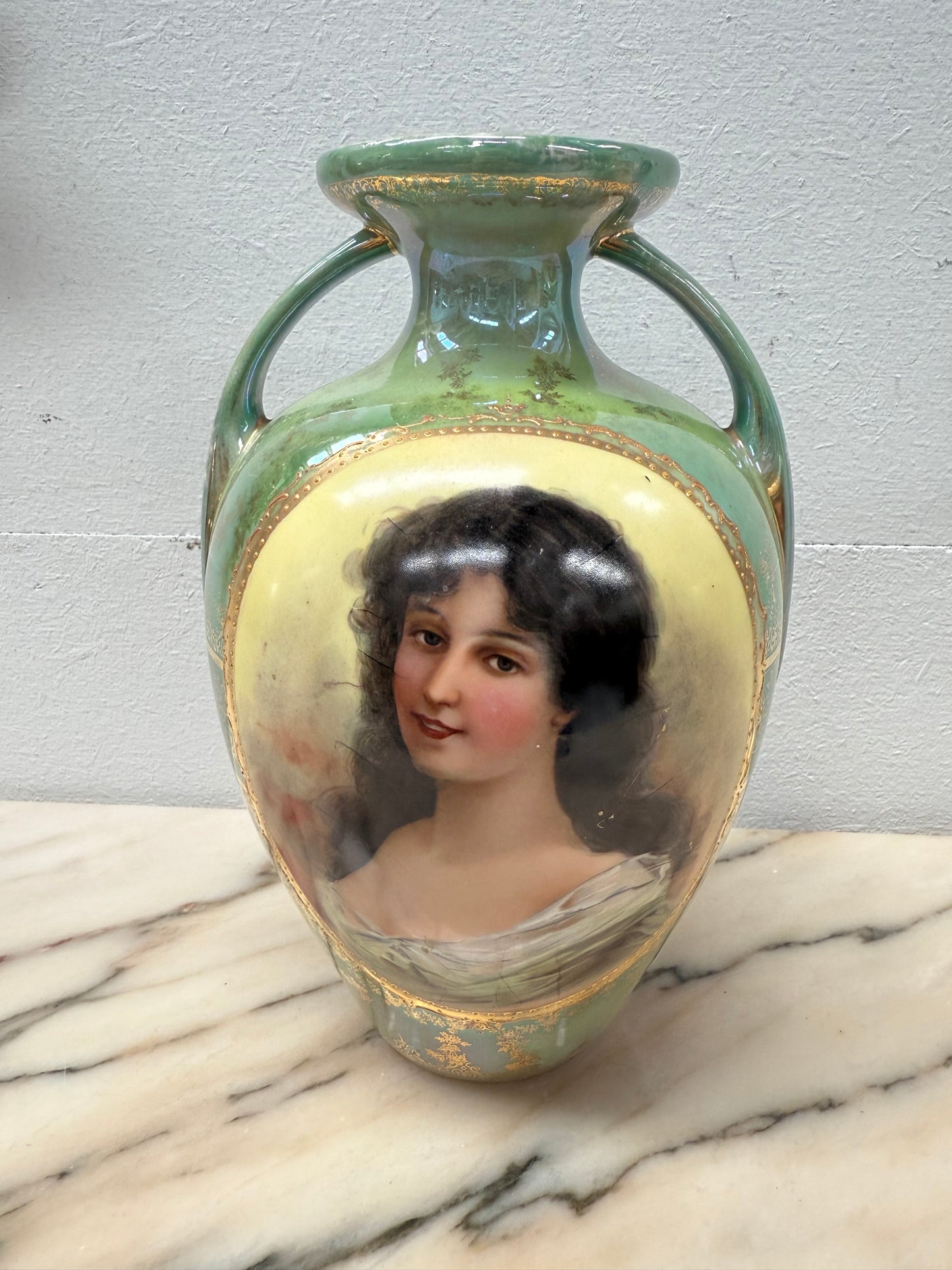 Pair of German Gebruder Heubach Portrait Vases