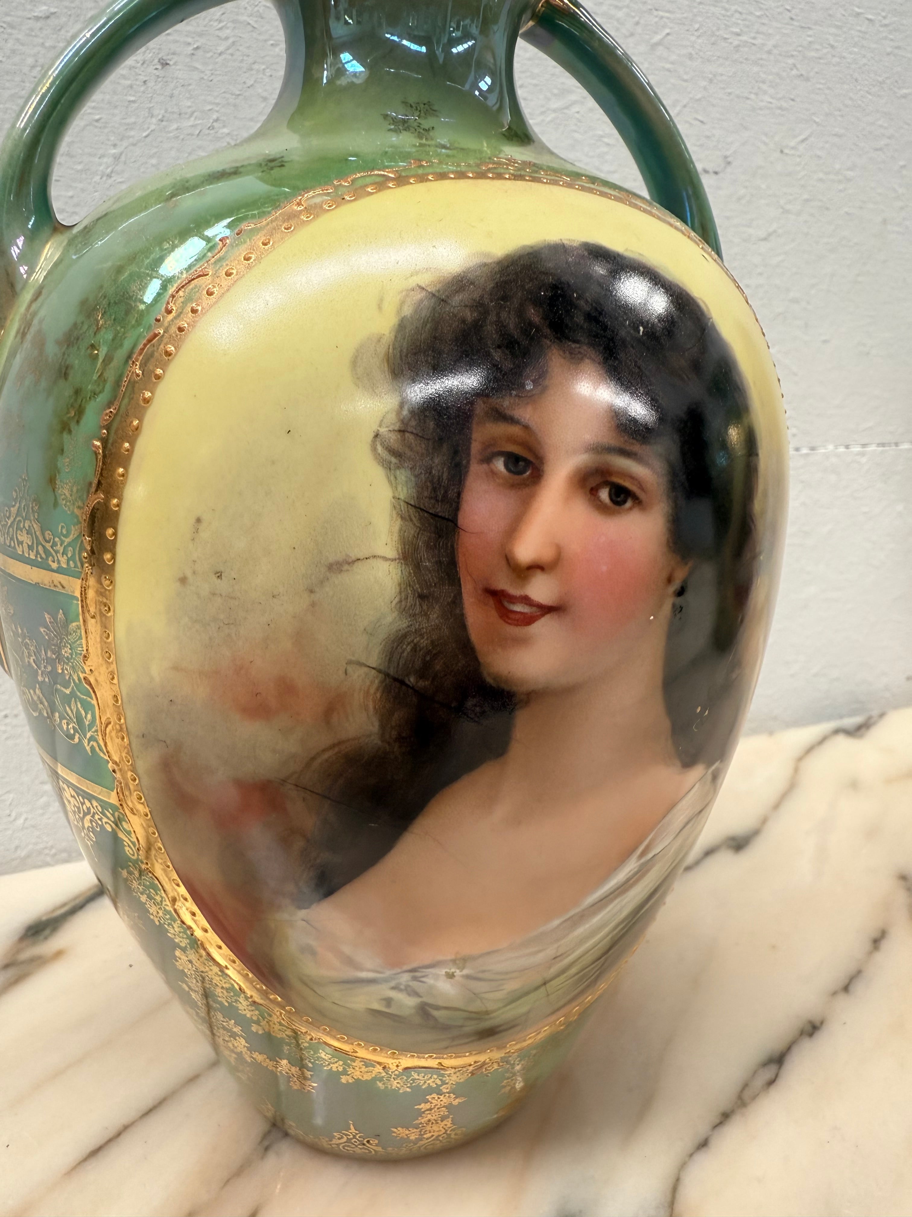 Pair of German Gebruder Heubach Portrait Vases | Antique & Vintage | Moonee Ponds Antiques | Australia Wide