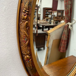 Lovely decorative vintage mirror with a pretty oval frame and bevelled edge mirror. Sourced locally and in good original condition. Please see photos as they form part of the description and condition.