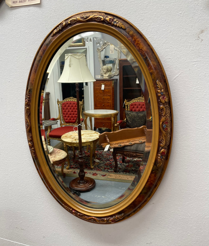 Lovely decorative vintage mirror with a pretty oval frame and bevelled edge mirror. Sourced locally and in good original condition. Please see photos as they form part of the description and condition.