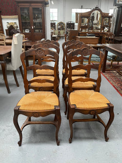 Set of Six French Oak Rush Seat Dining Chairs | Antique & Vintage | Moonee Ponds Antiques | Australia Wide Delivery
