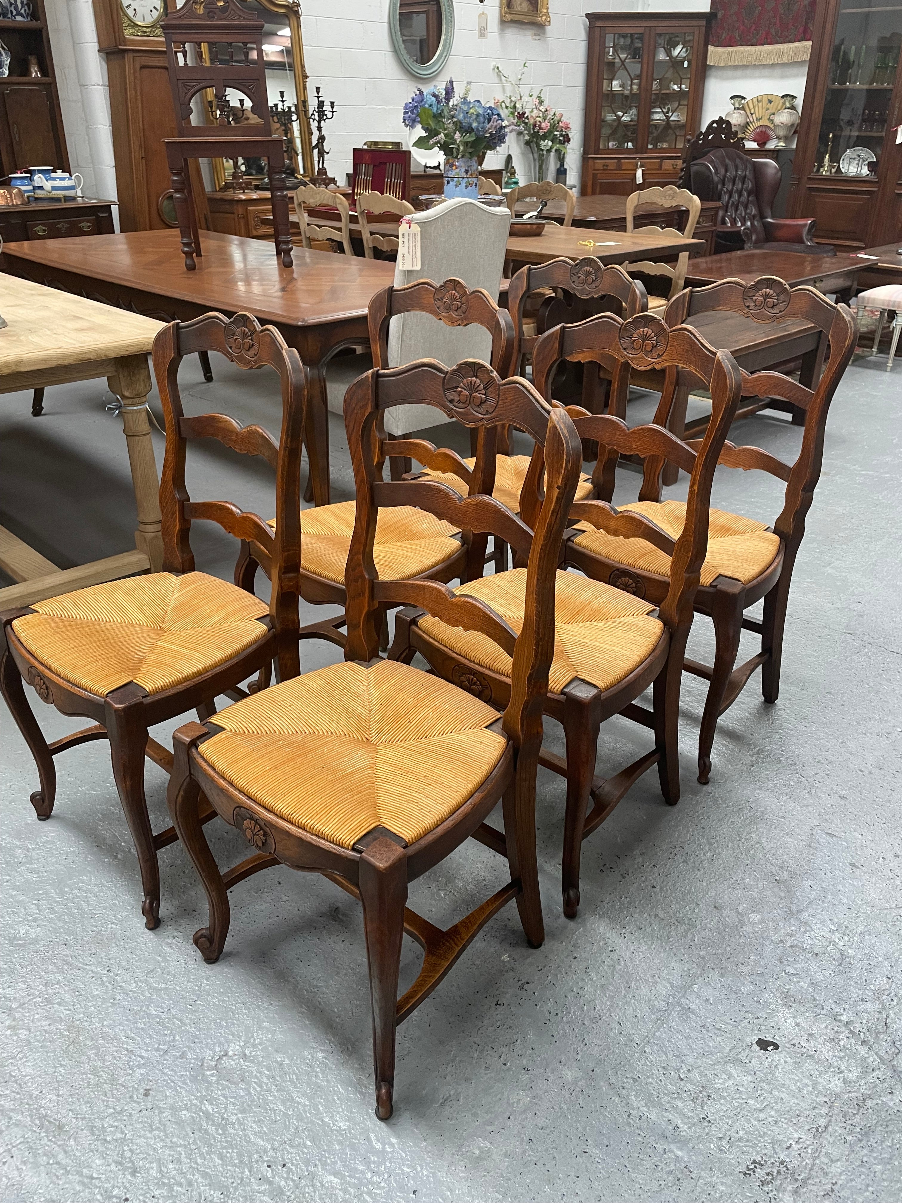 Set of Six French Oak Rush Seat Dining Chairs | Antique & Vintage | Moonee Ponds Antiques | Australia Wide Delivery