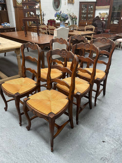 Set of Six French Oak Rush Seat Dining Chairs | Antique & Vintage | Moonee Ponds Antiques | Australia Wide Delivery