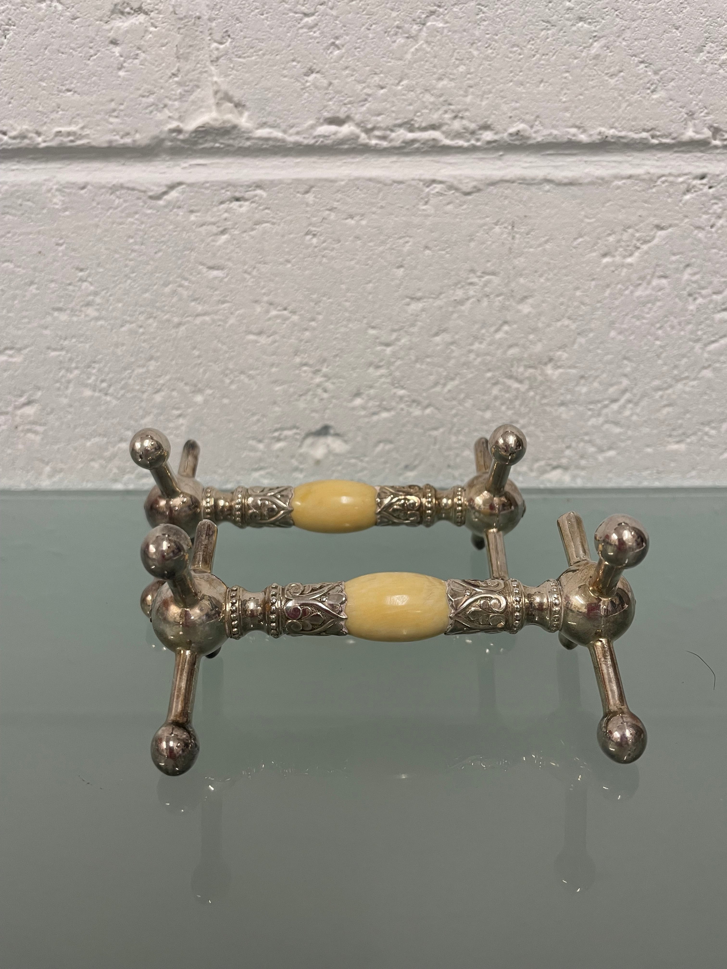 Beautiful Pair of Antique Silver & Ivory Knife Rests
