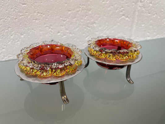 Lovely pair of Antique ruby and citrine glass salts in as found condition. Please view photos as they help form part of the description.