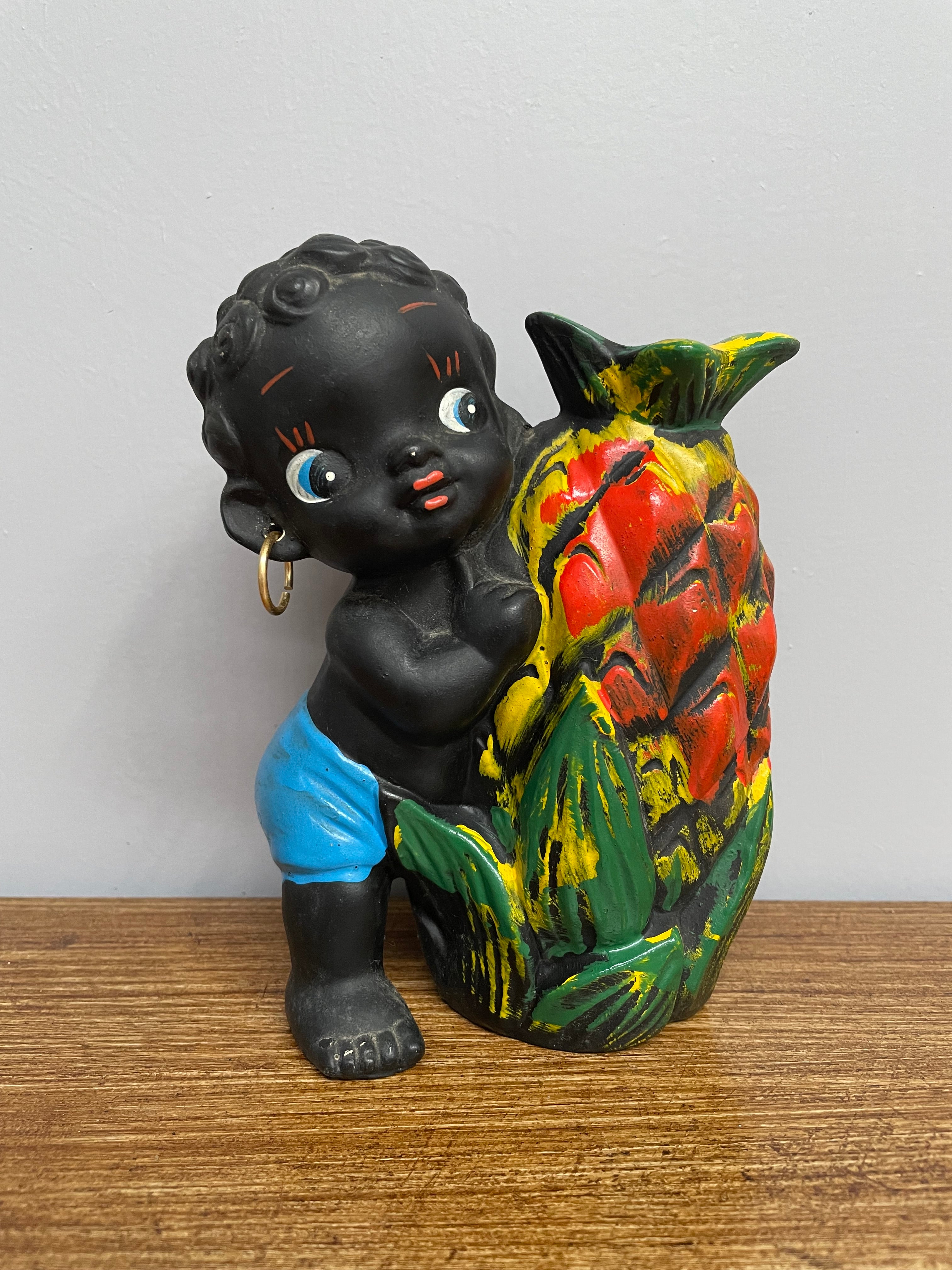 Japanese ceramic boy with pineapple money box. | Antique & Vintage | Moonee Ponds Antiques | Australia Wide Delivery