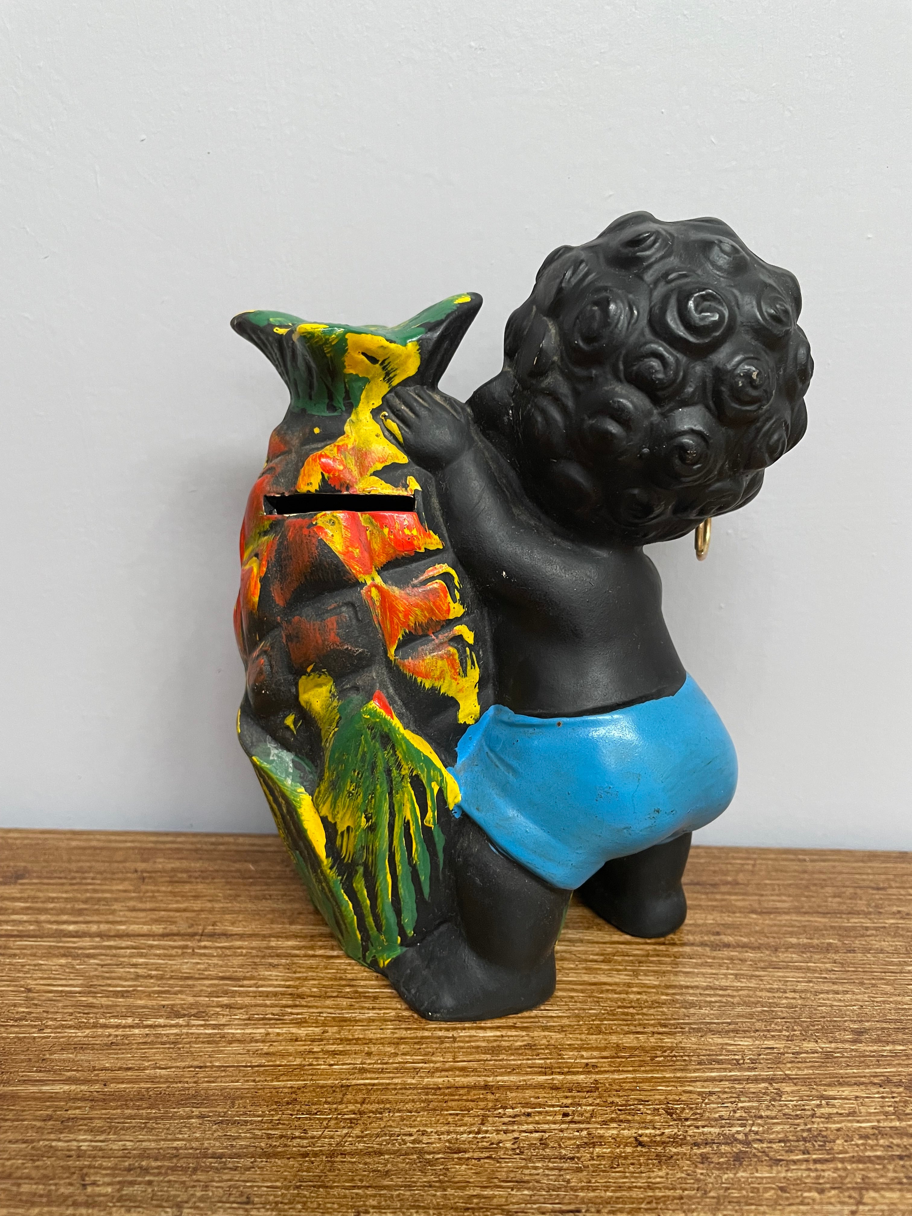 Japanese ceramic boy with pineapple money box. | Antique & Vintage | Moonee Ponds Antiques | Australia Wide Delivery