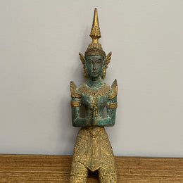 Antique Gilt Bronze Green Patina Bhudda