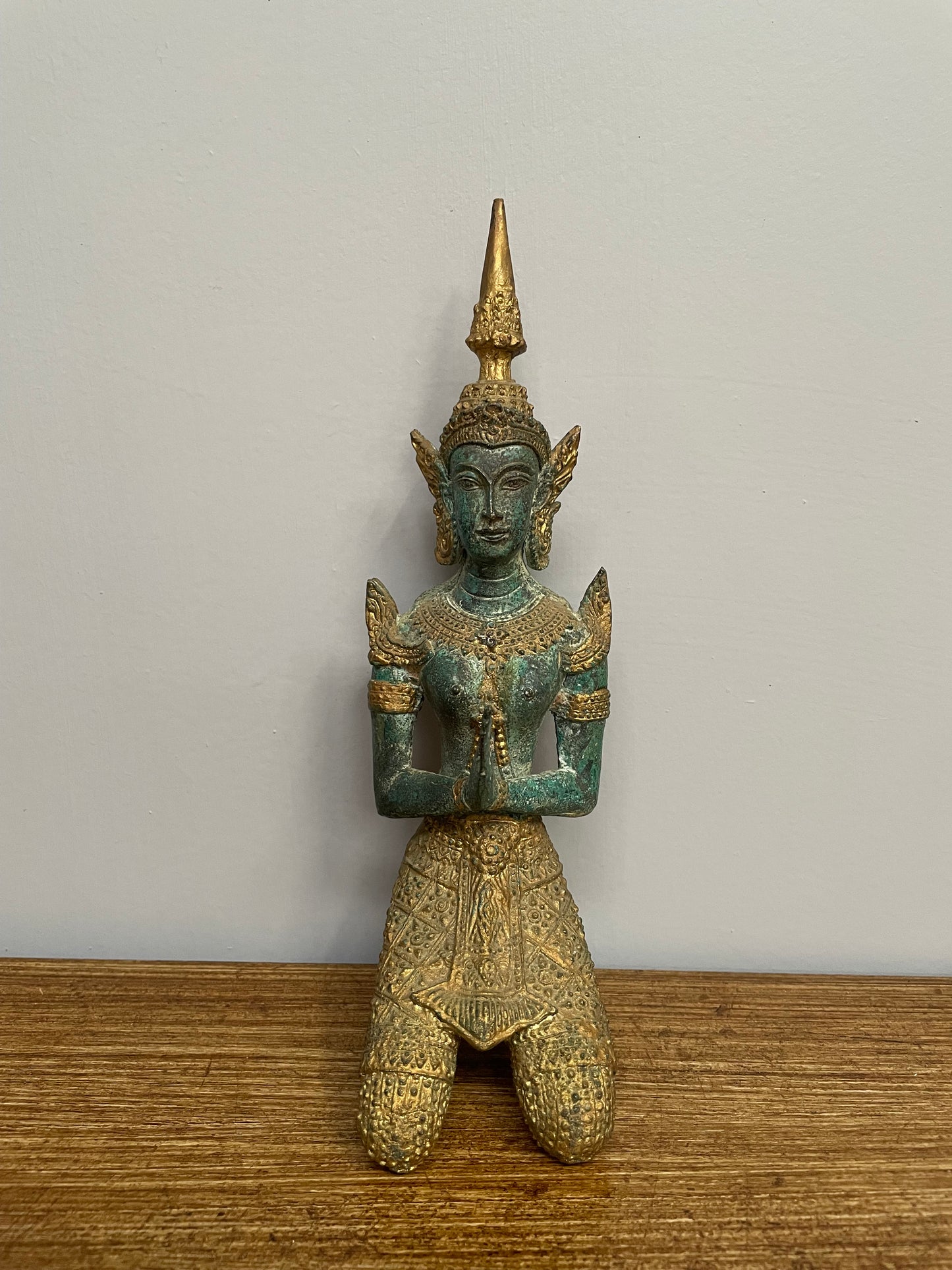 Antique Gilt Bronze Green Patina Bhudda