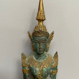 Antique Gilt Bronze Green Patina Bhudda