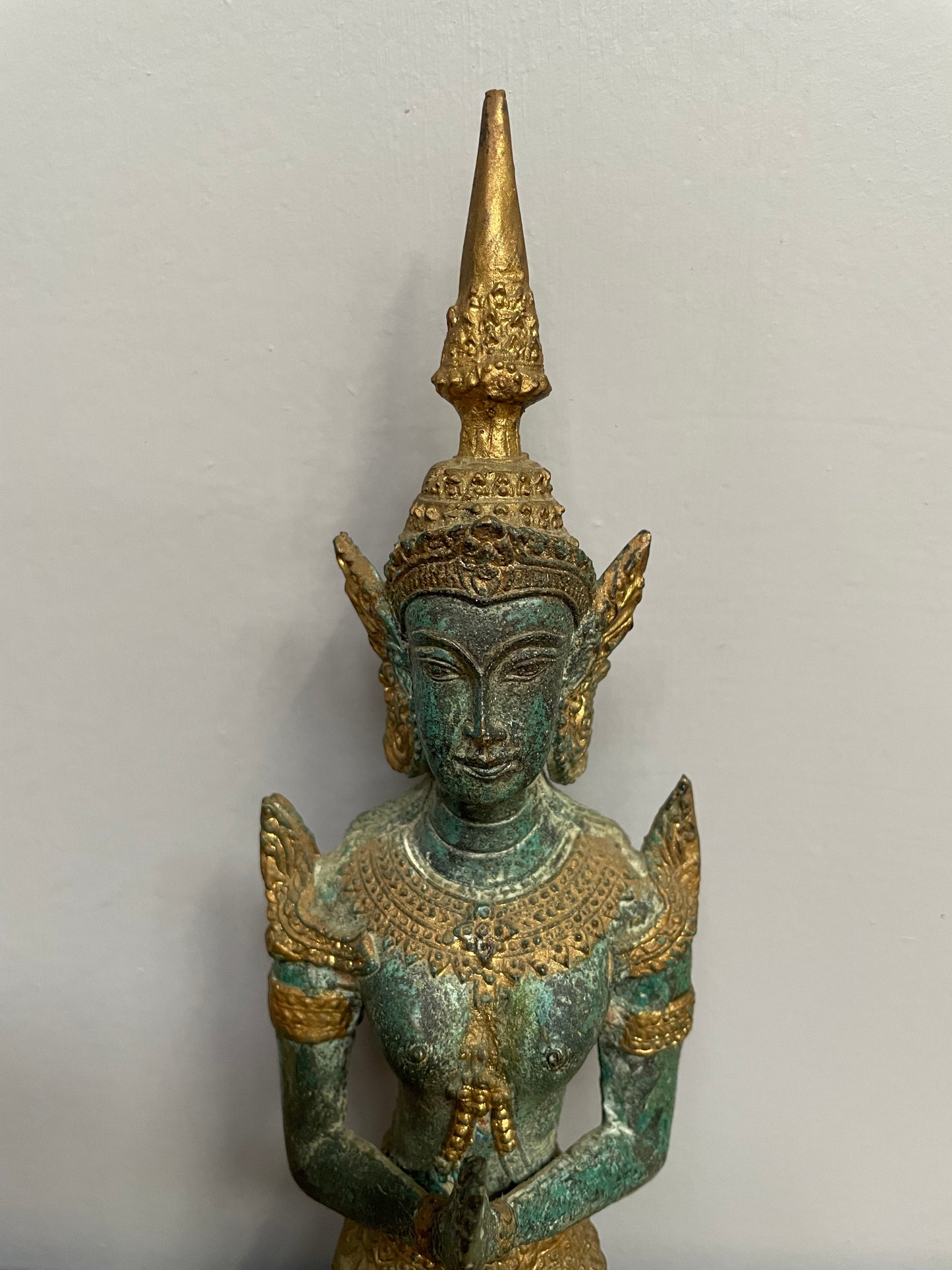 Antique Gilt Bronze Green Patina Bhudda