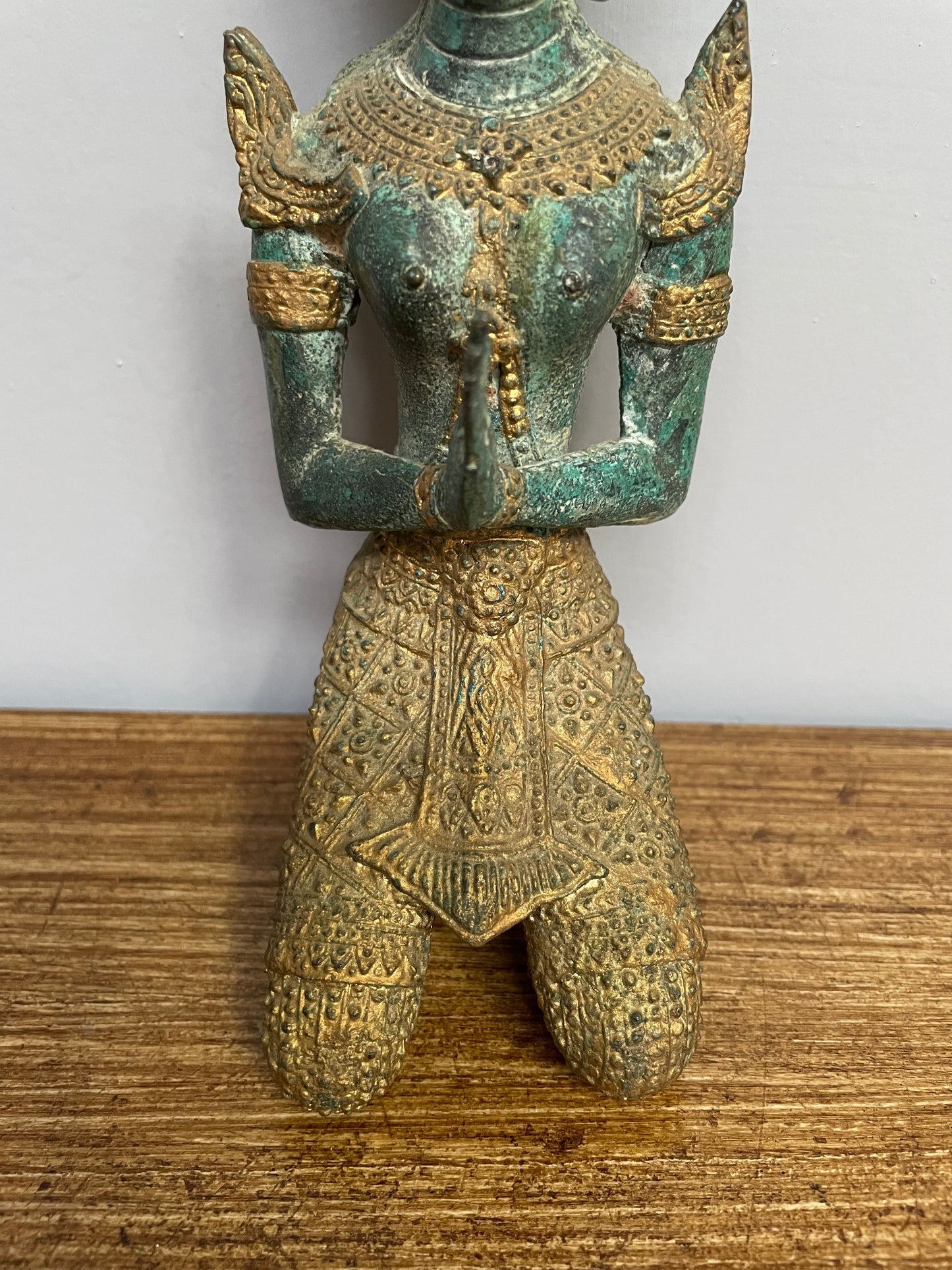 Antique Gilt Bronze Green Patina Bhudda