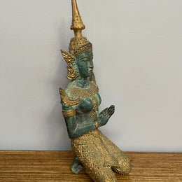 Antique Gilt Bronze Green Patina Bhudda