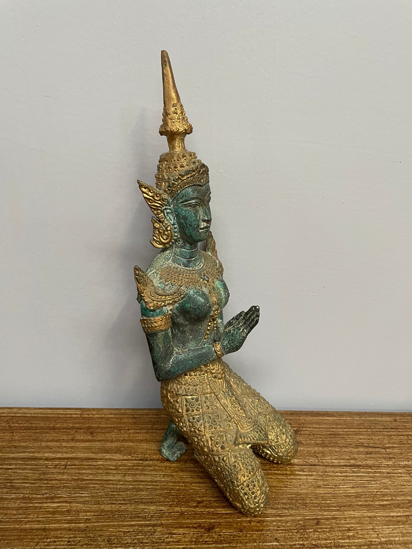 Antique Gilt Bronze Green Patina Bhudda