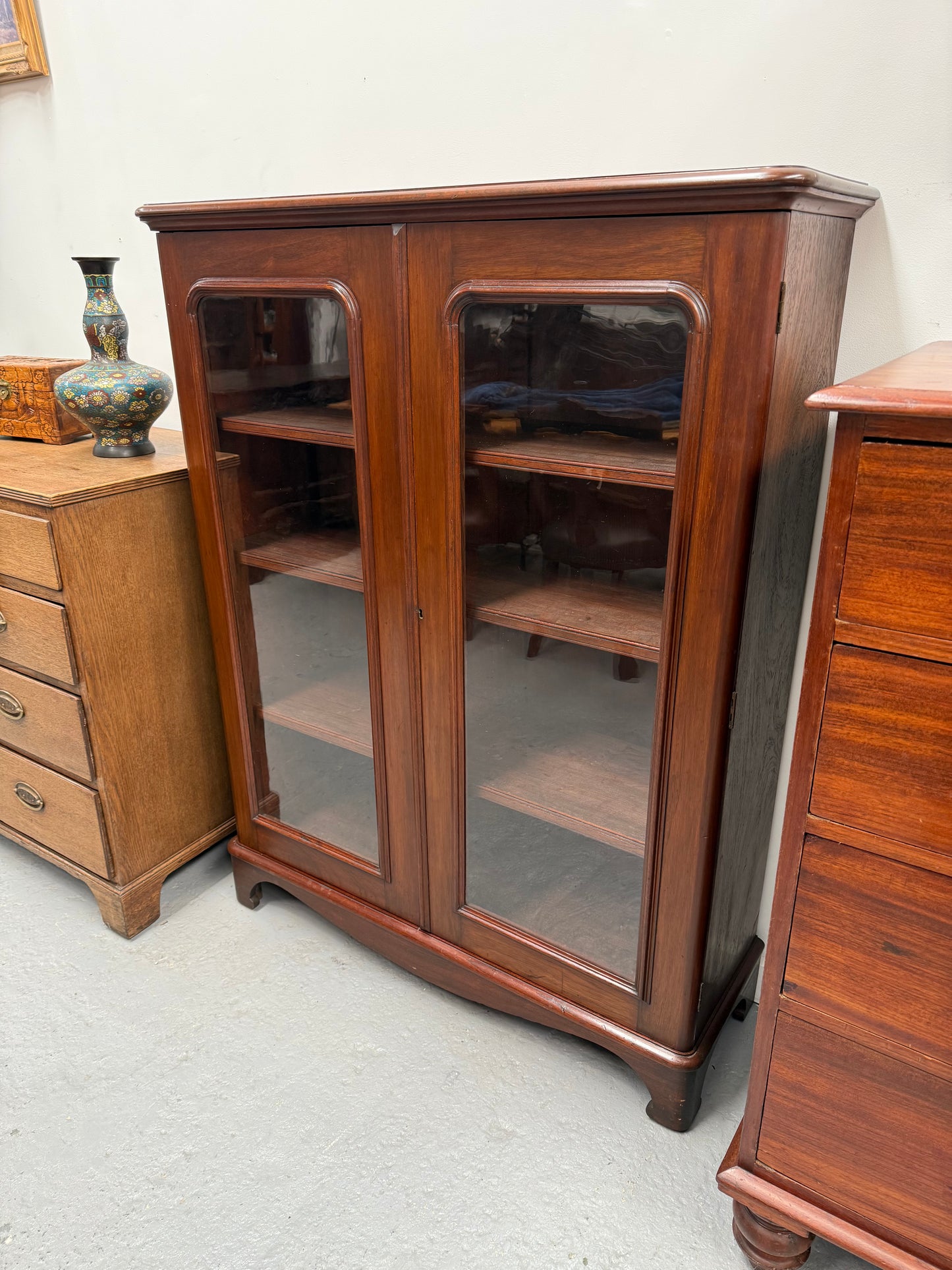 Victorian Cedar Two Door Display Cabinet / Bookcase