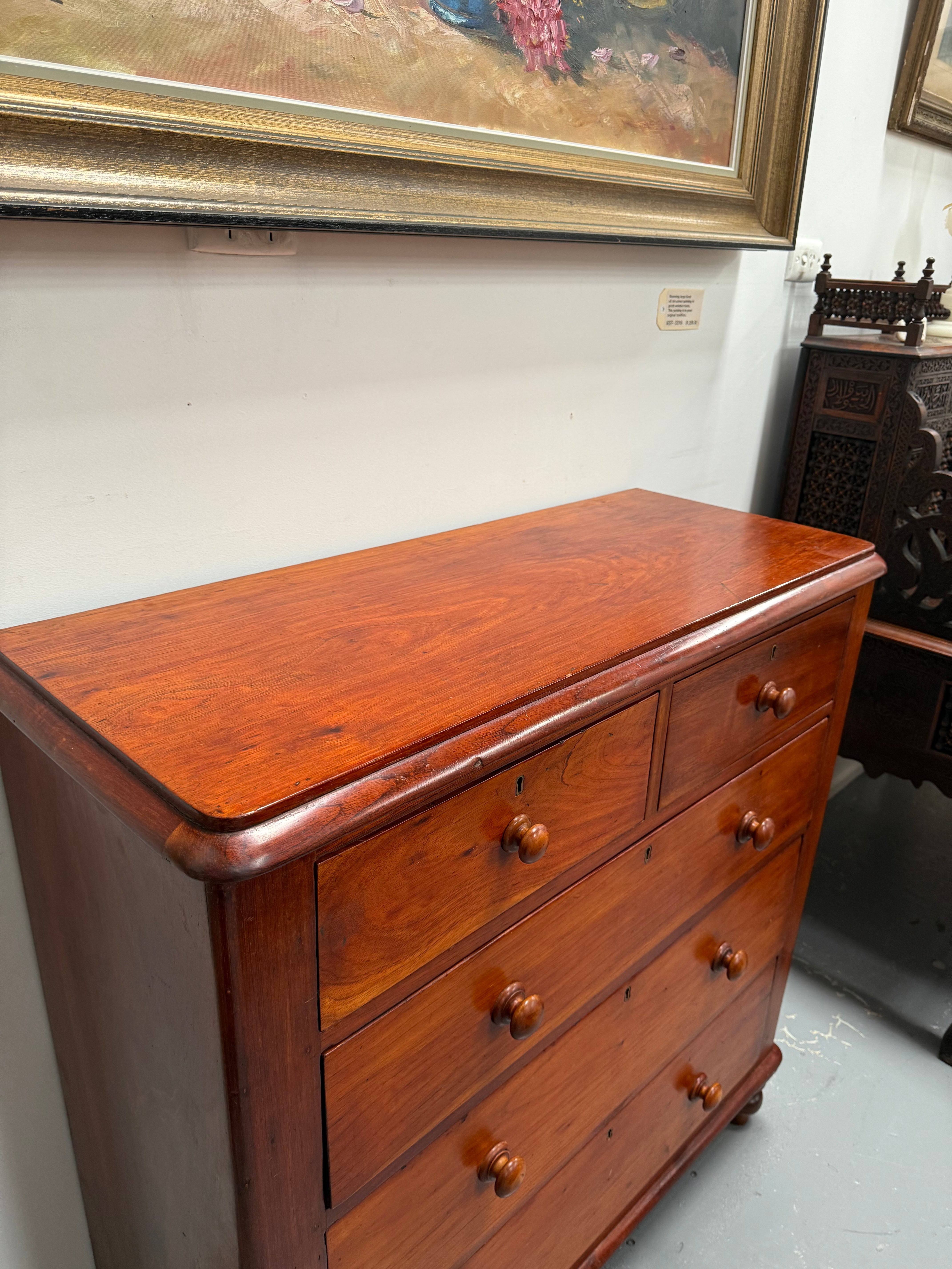 Cedar Five Drawer Chest On Bun Feet | Antique & Vintage | Moonee Ponds Antiques | Australia Wide Delivery