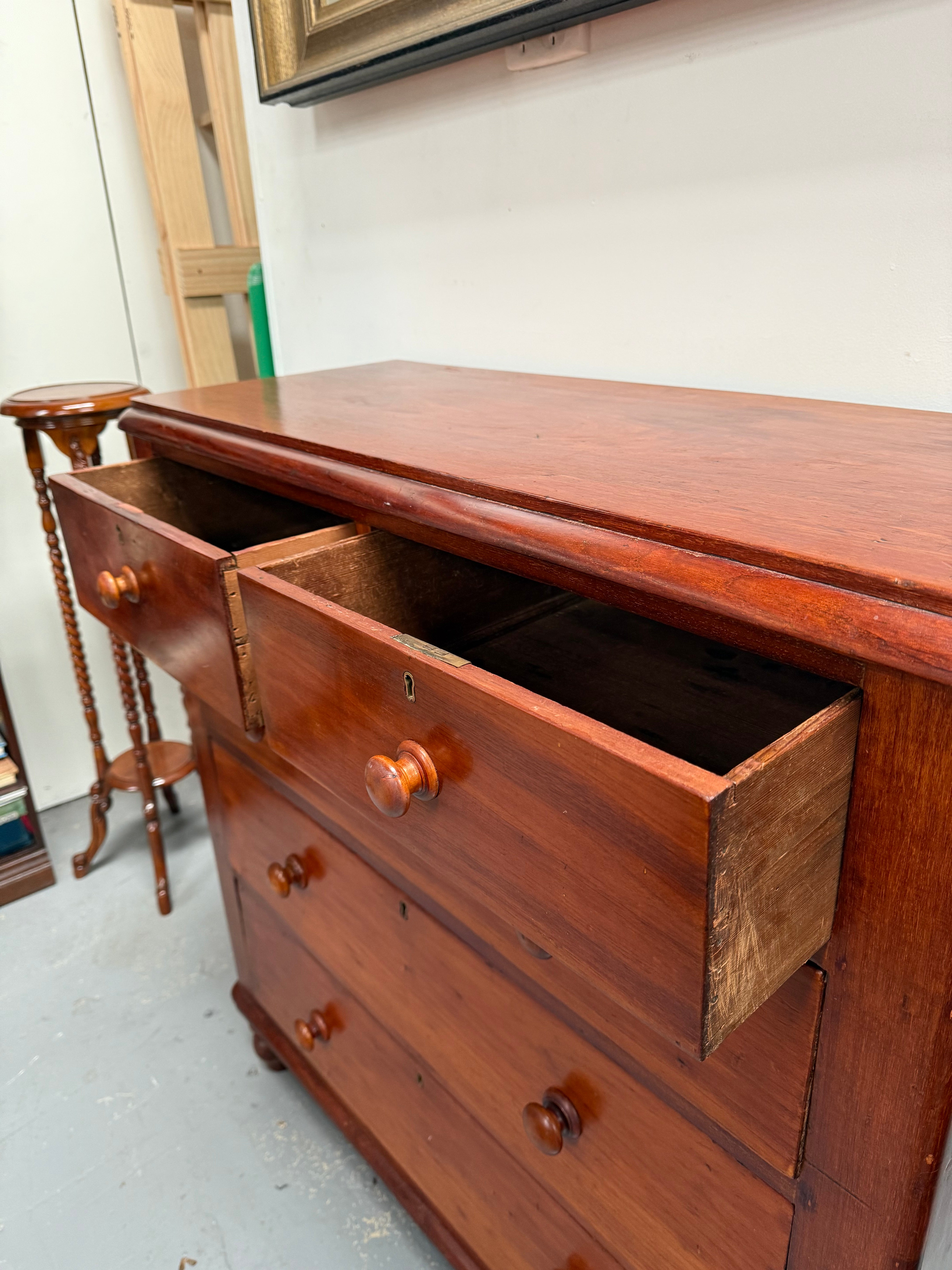 Cedar Five Drawer Chest On Bun Feet | Antique & Vintage | Moonee Ponds Antiques | Australia Wide Delivery