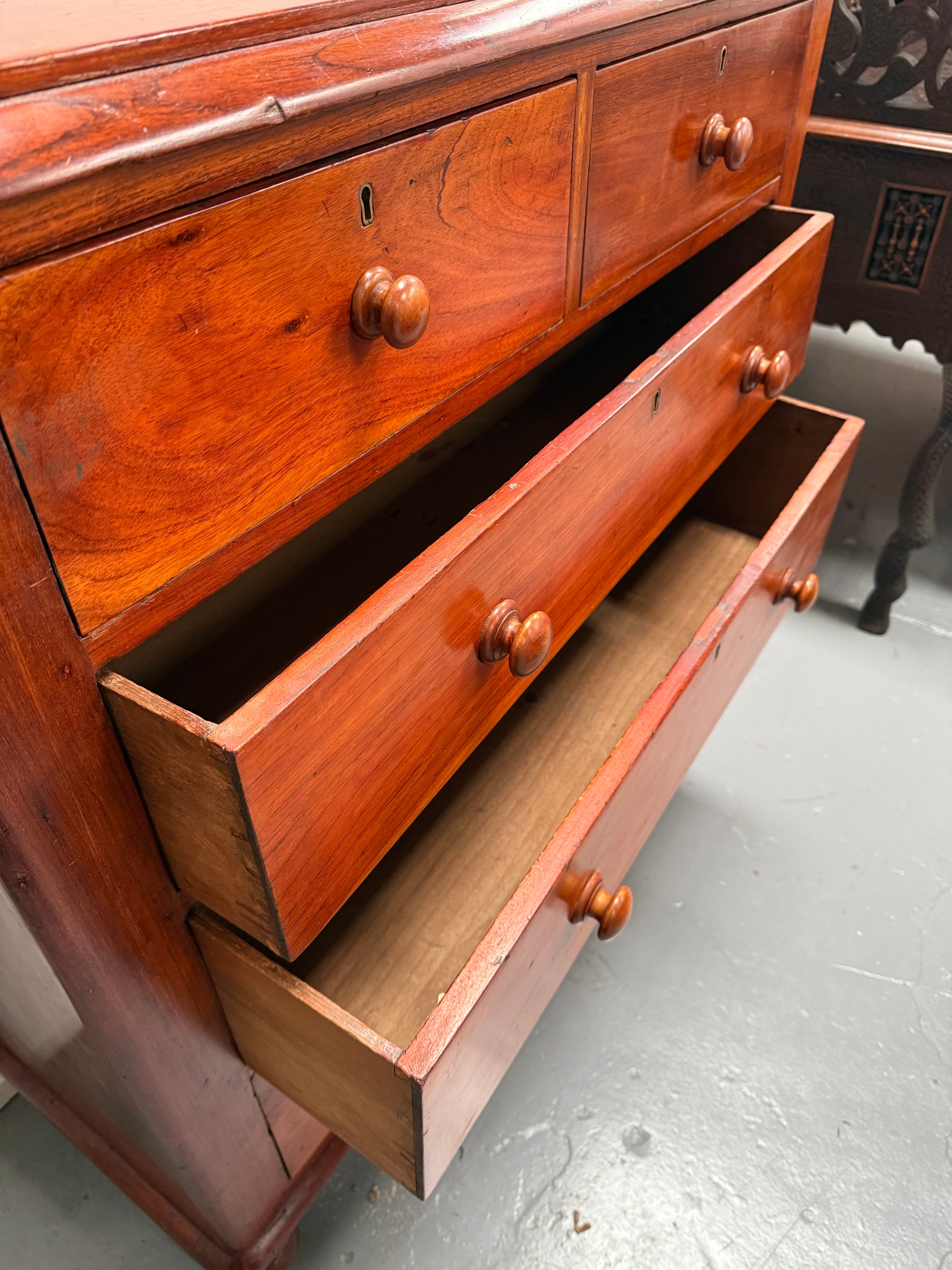 Cedar Five Drawer Chest On Bun Feet | Antique & Vintage | Moonee Ponds Antiques | Australia Wide Delivery