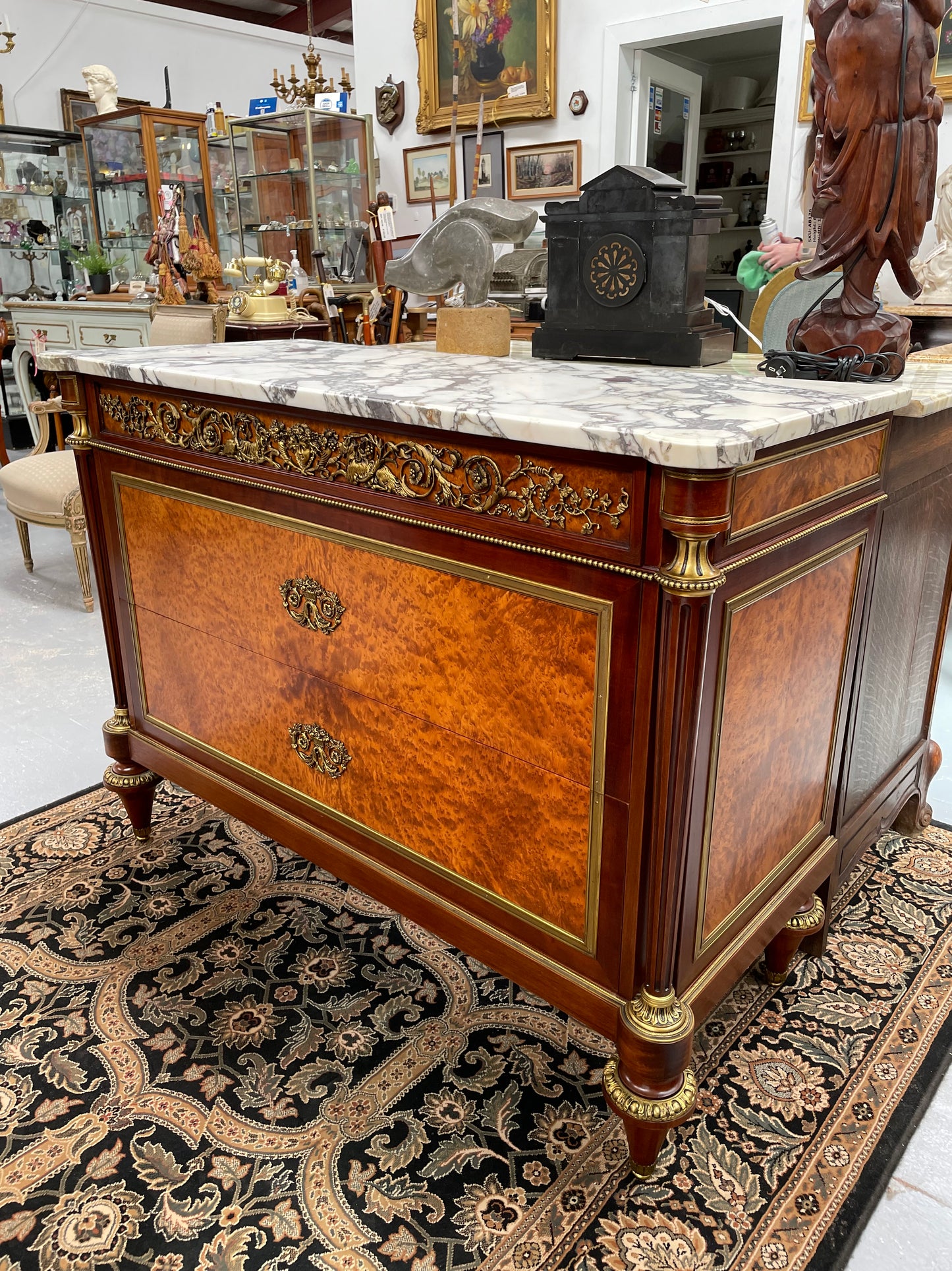 Beautiful French Louis XVI Style Mahogany & Amboyna Commode