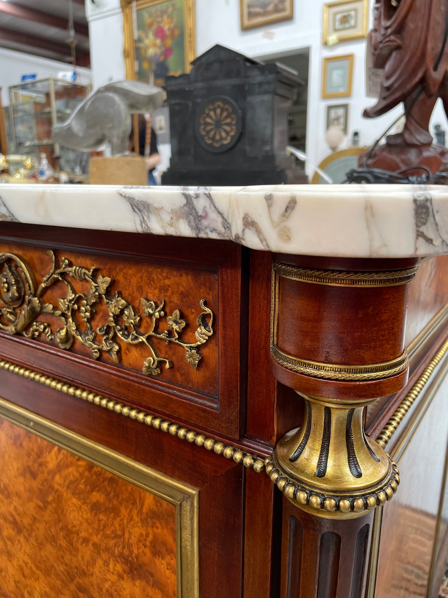 Beautiful French Louis XVI Style Mahogany & Amboyna Commode