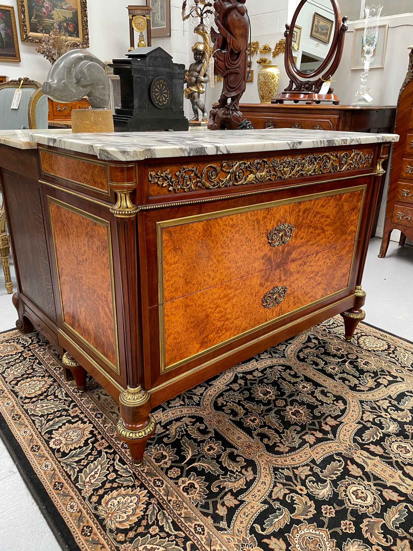 Beautiful French Louis XVI Style Mahogany & Amboyna Commode