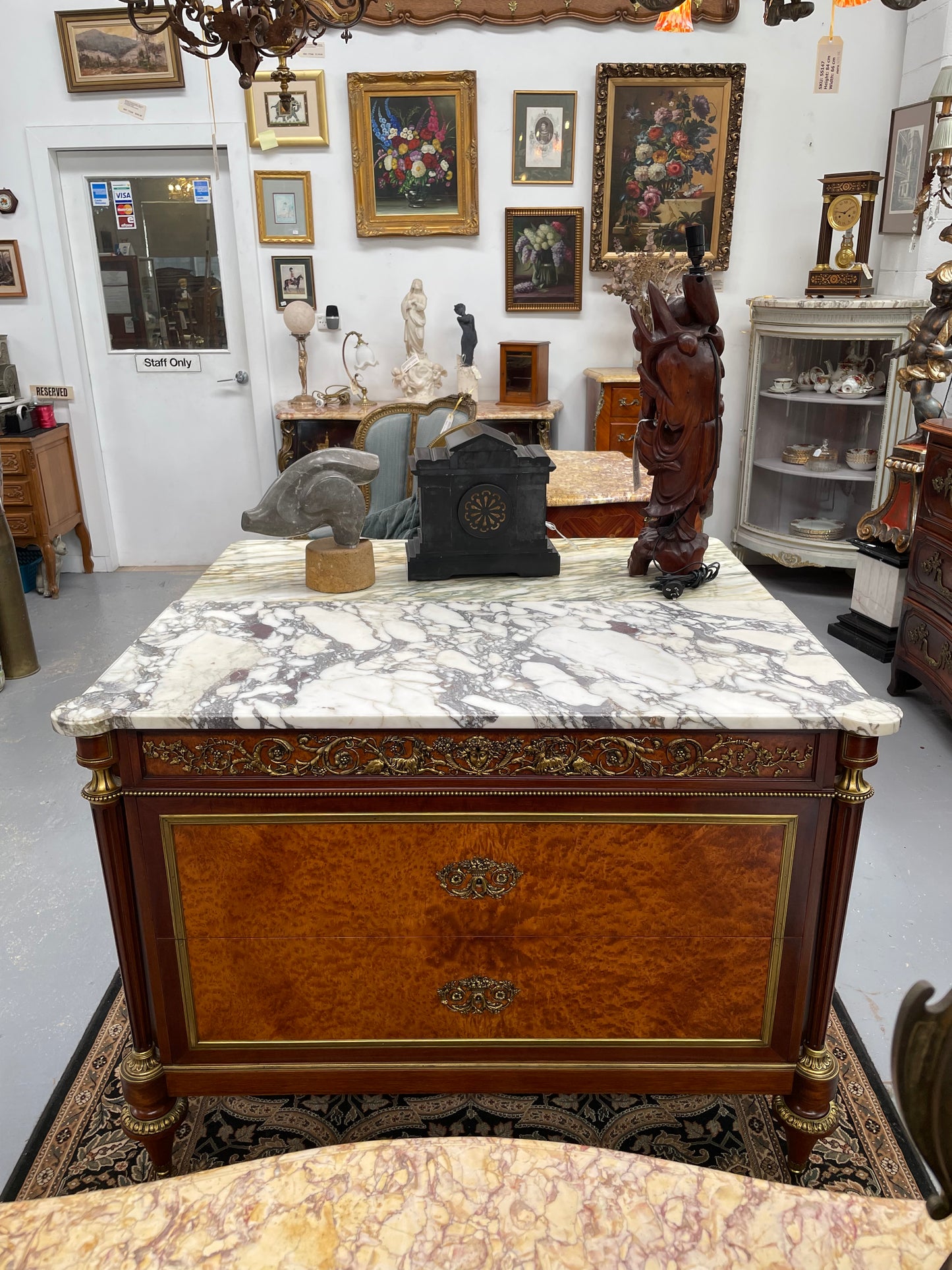 Beautiful French Louis XVI Style Mahogany & Amboyna Commode