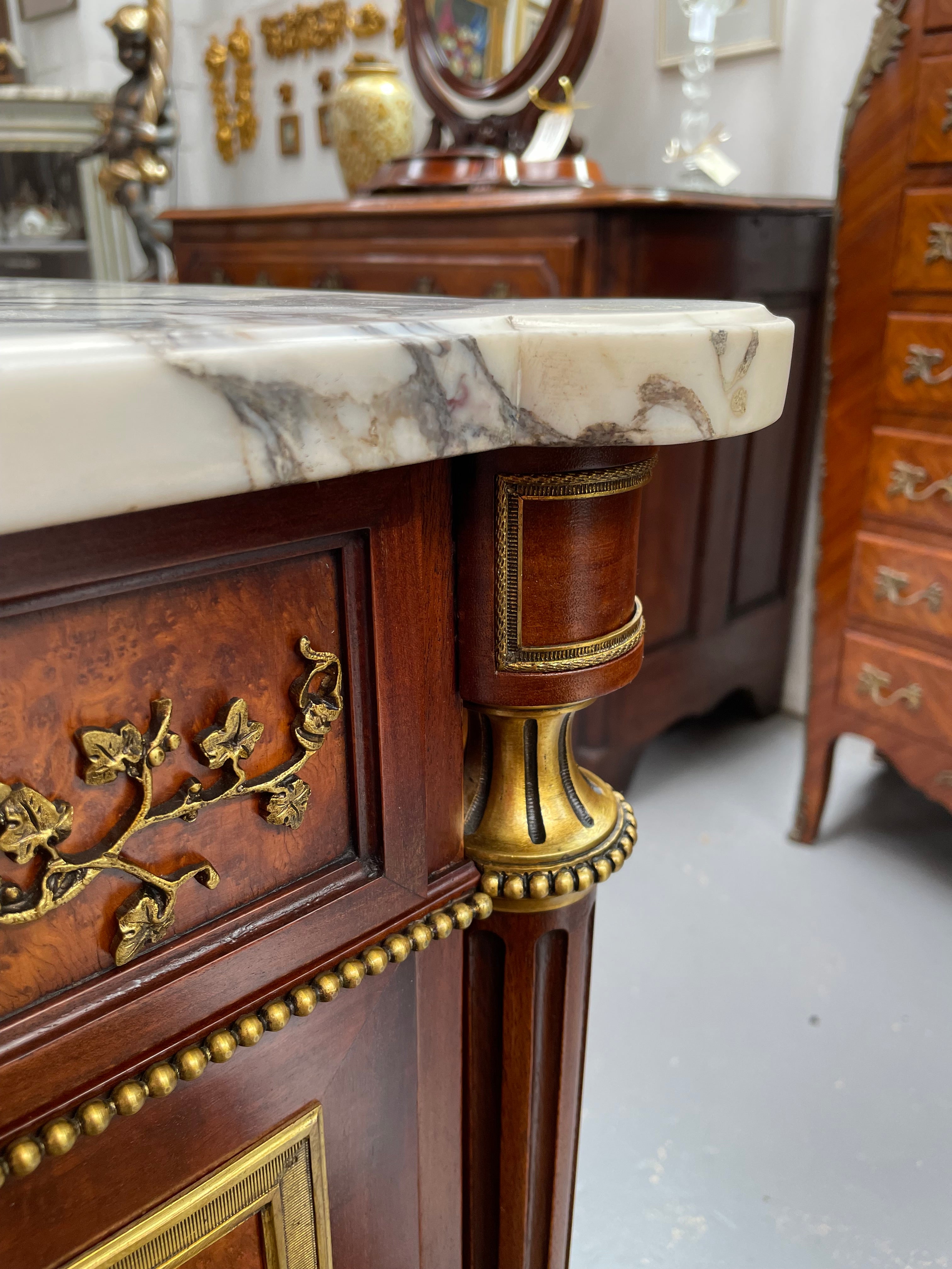 Beautiful French Louis XVI Style Mahogany & Amboyna Commode | Antique & Vintage | Moonee Ponds Antiques | Australia Wide Delivery