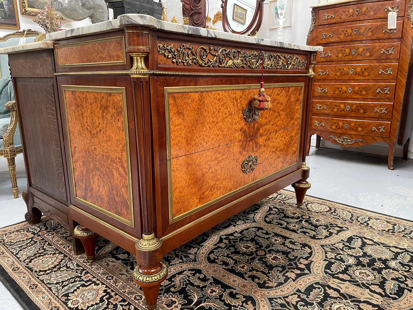 Beautiful French Louis XVI Style Mahogany & Amboyna Commode