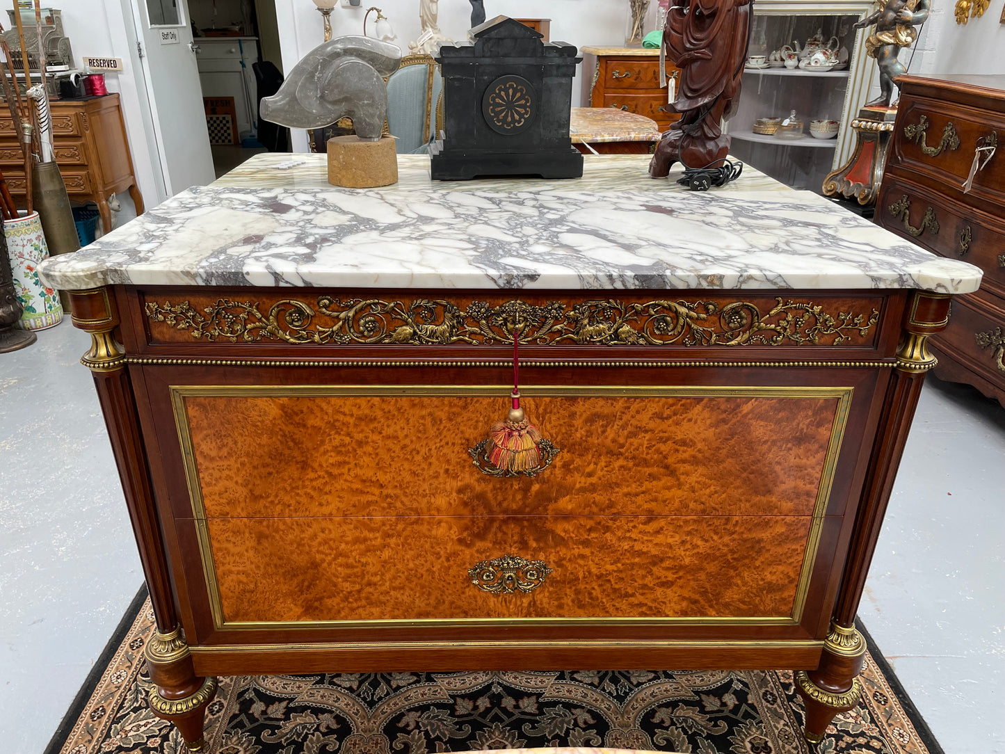 Beautiful French Louis XVI Style Mahogany & Amboyna Commode