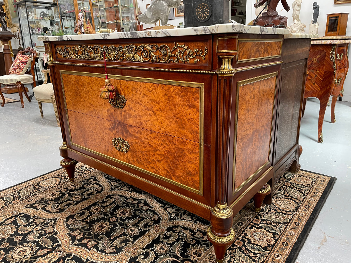 Beautiful French Louis XVI Style Mahogany & Amboyna Commode