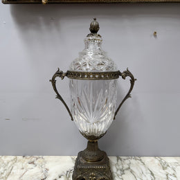 Decorative Cut Glass & Metal Urn With Lid