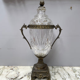 Decorative Cut Glass & Metal Urn With Lid